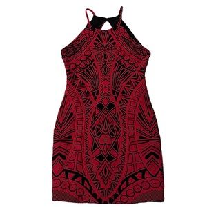 Parker Large Jaden Stretch Cut Out Bodycon Cocktail‎ Dress Black Red Poinsettia